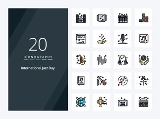 20 International Jazz Day line Filled icon for presentation