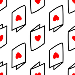 Seamless pattern with postcards with hearts