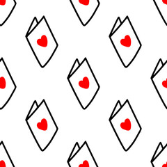 Seamless pattern with postcards with hearts