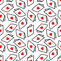 Seamless pattern with postcards with hearts