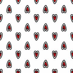 Red hearts seamless pattern. Doodle style