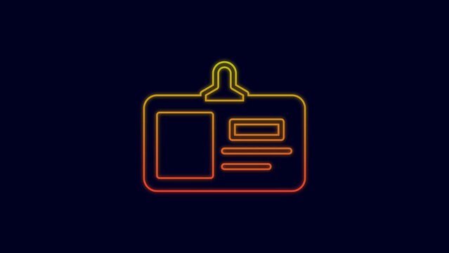 Glowing neon line Identification badge icon isolated on blue background. It can be used for presentation, identity of the company, advertising. 4K Video motion graphic animation