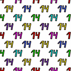 Seamless pattern with multicolored number 14 . Vector illustration