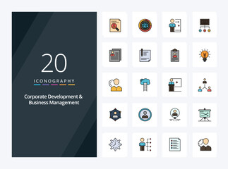 20 Corporate Development And Business Management line Filled icon for presentation