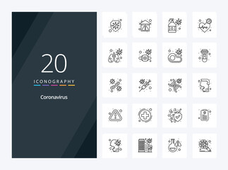 20 Coronavirus Outline icon for presentation