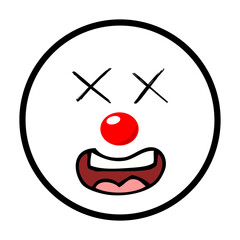 smiley face X eyes red nose circle face clown logo illustration