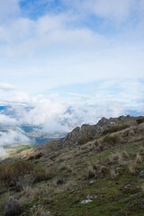 Beautiful landscape from a hill top.  Low clouds over the valley