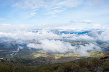 Beautiful aerial view.  Low clouds over the valley