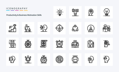 25 Productivity And Business Motivation Skills Line icon pack
