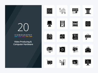 20 Video Producing And Computer Hardware Solid Glyph icon for presentation
