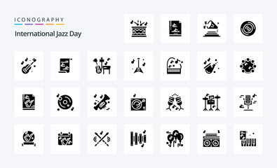 25 International Jazz Day Solid Glyph icon pack - obrazy, fototapety, plakaty
