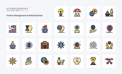 25 Product Managment And Global Business Line Filled Style icon pack