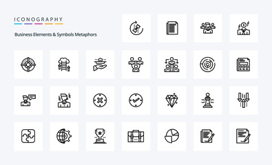 25 Business Elements And Symbols Metaphors Line icon pack