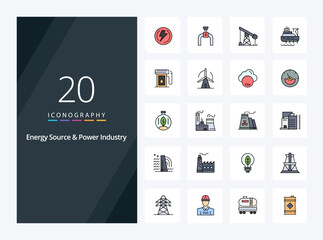 20 Energy Source And Power Industry line Filled icon for presentation