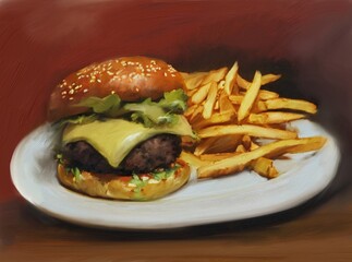 hamburger and fries