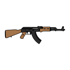 Kalashnikov machine gun doodle icon, vector color line illustration