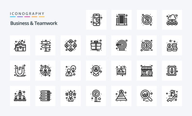 25 Business And Teamwork Line icon pack