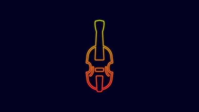 Glowing neon line Violin icon isolated on blue background. Musical instrument. 4K Video motion graphic animation