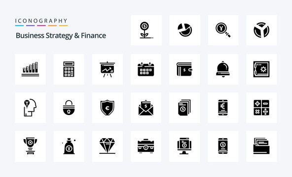 25 Business Strategy And Finance Solid Glyph Icon Pack