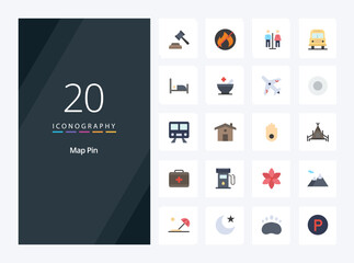 20 Map Pin Flat Color icon for presentation