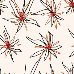 Seamless hand draw flowers pattern, plants, floral design.