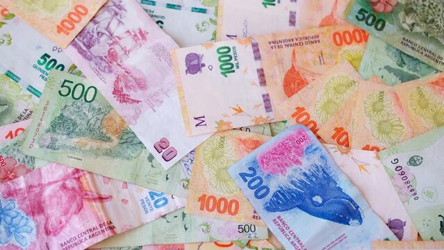 Currency notes of Argentine peso cash.Economic,financial crisis in Argentina, economy, money, bank concept, background.