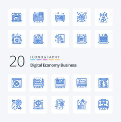 20 Digital Economy Business Blue Color icon Pack like money dollar graph plant web