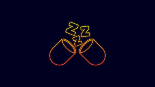 Glowing neon line Sleeping pill icon isolated on blue background. 4K Video motion graphic animation