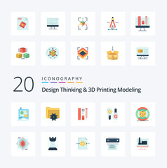 20 Design Thinking And D Printing Modeling Flat Color icon Pack like printing film pencil  computing search