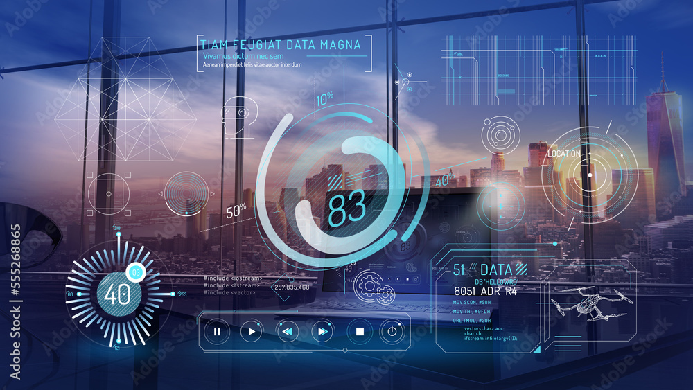 Poster infographic with elements of drone virtual control.