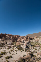 background of beautiful scene of tranquility formed by nature in the day with sunlight, horizon with a detached sky and rocks