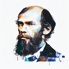 Fyodor Dostoevsky portrait in a modern, colorful style