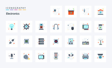 25 Electronics Flat color icon pack