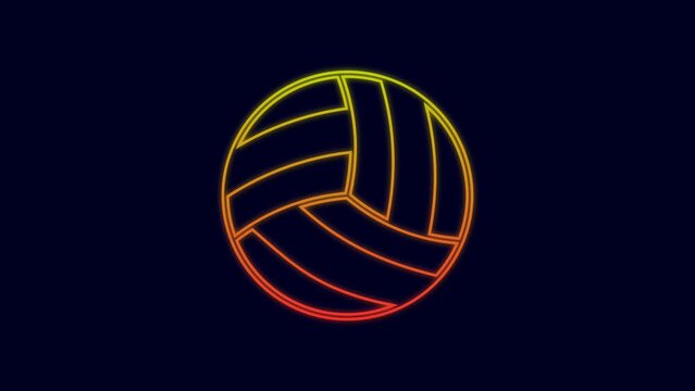 Glowing neon line Volleyball ball icon isolated on blue background. Sport equipment. 4K Video motion graphic animation