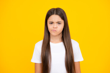 Angry teenage, upset and unhappy negative emotion. Negative emotion of teenager girl, Facial...