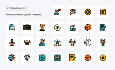 25 Business Elements And Symbols Metaphors Line Filled Style icon pack