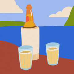 thermal beer support beach blue sky blue sea