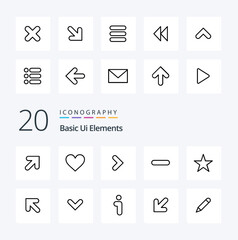 20 Basic Ui Elements Line icon Pack like media bookmark right remove less