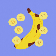 sliced banana blue background 