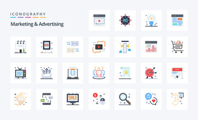 25 Marketing And Advertising Flat color icon pack