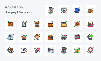 25 Shopping And Ecommerce Line Filled Style icon pack