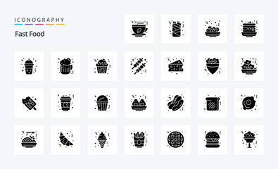 25 Fast Food Solid Glyph icon pack