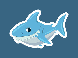 Cool shark icon. Sticker for social networks and reaction for messengers. Representative of underwater world, fish with large teeth and fin. Dangerous predator. Cartoon flat vector illustration