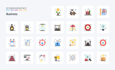 25 Business Flat color icon pack - obrazy, fototapety, plakaty