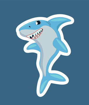Cool shark icon. Graphic element for website, communication and interaction on Internet. Predator with big teeth, danger. Representative of underwater world. Cartoon flat vector illustration
