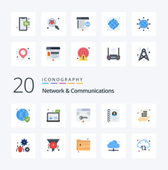 20 Network And Communications Flat Color icon Pack like user contacts customer login web