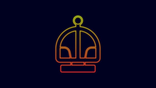 Glowing neon line Attraction carousel icon isolated on blue background. Amusement park. Childrens entertainment playground, recreation park. 4K Video motion graphic animation