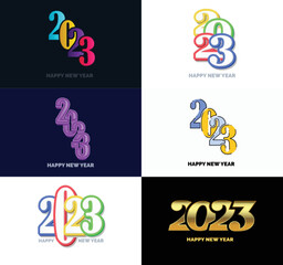 Big Collection of 2023 Happy New Year symbols Cover of business diary for 2023 with wishes