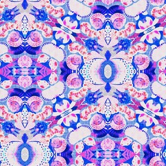  Bright Red Blue white vibrant watercolor batik azulejos tile background. Seamless coastal blur linen effect geometric mosaic effect.Boho Patchwork nautical masculine all over summer fashion repeat.