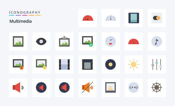 25 Multimedia Flat color icon pack